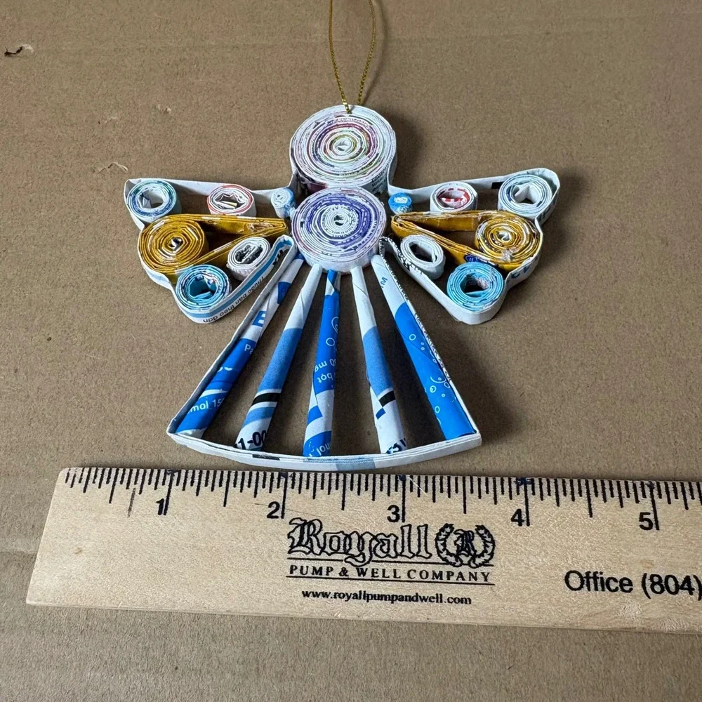 Handmade Quilled Paper Angel Ornament Holiday Recycled Sustainable Folk Art‎